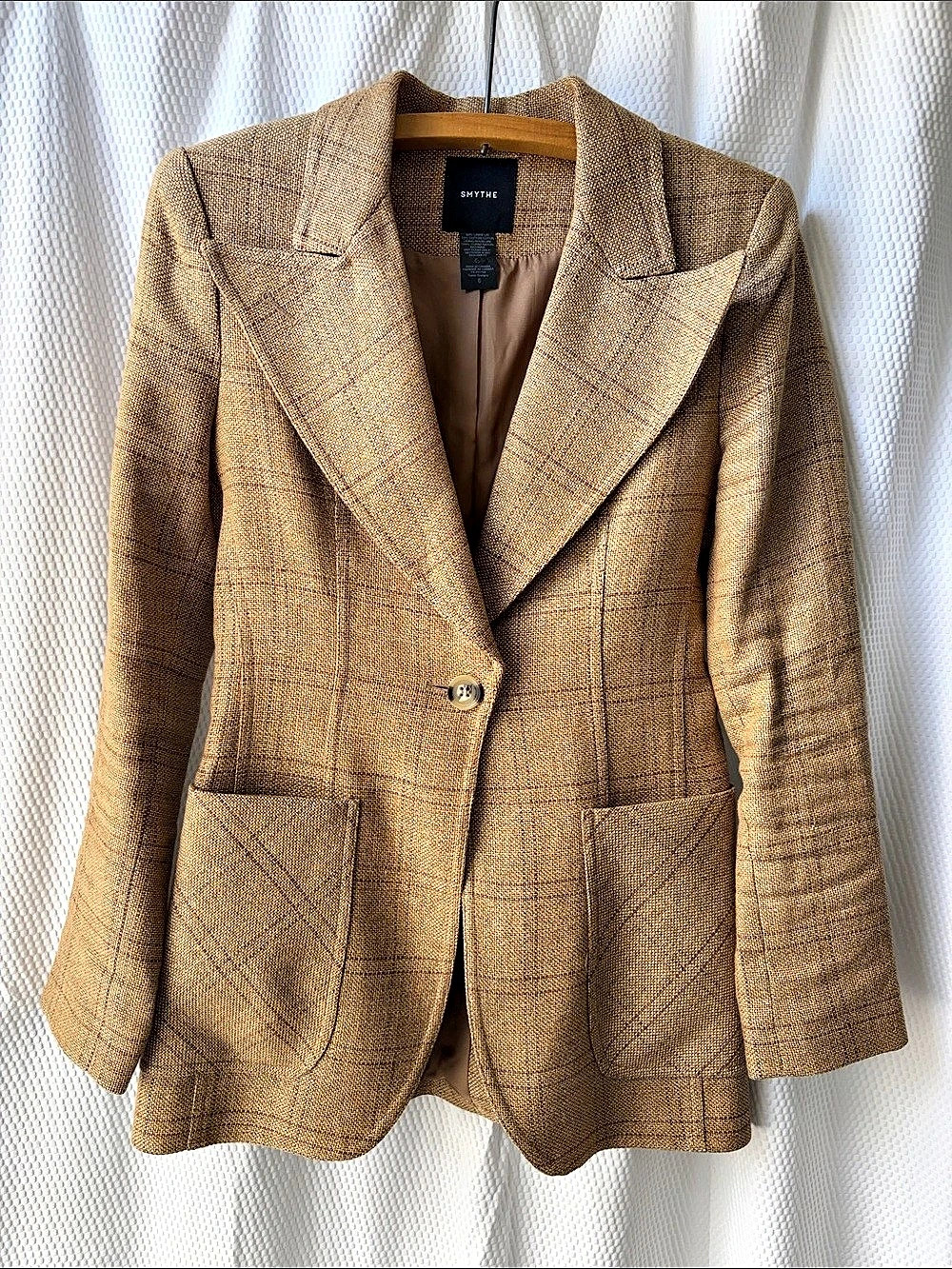 SMYTHE  Duchess Blazer Checkered Linen Blend Size 6